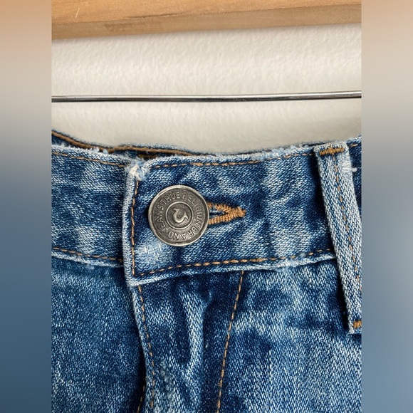 TRUE RELIGION Jean Mini Distressed Skirt Denim Y2K Streetwear Medium Wash USA 27 - Picture 3 of 9